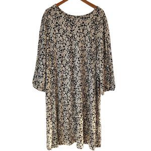 J. Jill Black and White Floral Dress Balloon Sleeves Stretch Plus Size Size 4X
